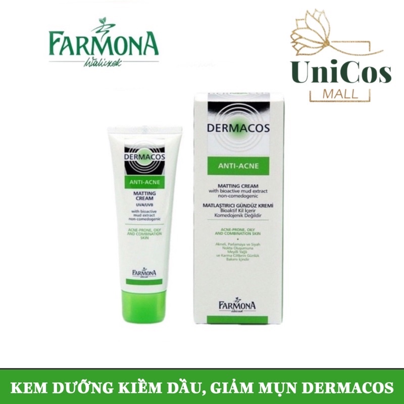 Dermacos Kem Giảm Bóng Nhờn, Giảm Mụn Farmona Dermacos Anti Acne Matting Cream 50ml - Chứa Bùn Hoạt Tính