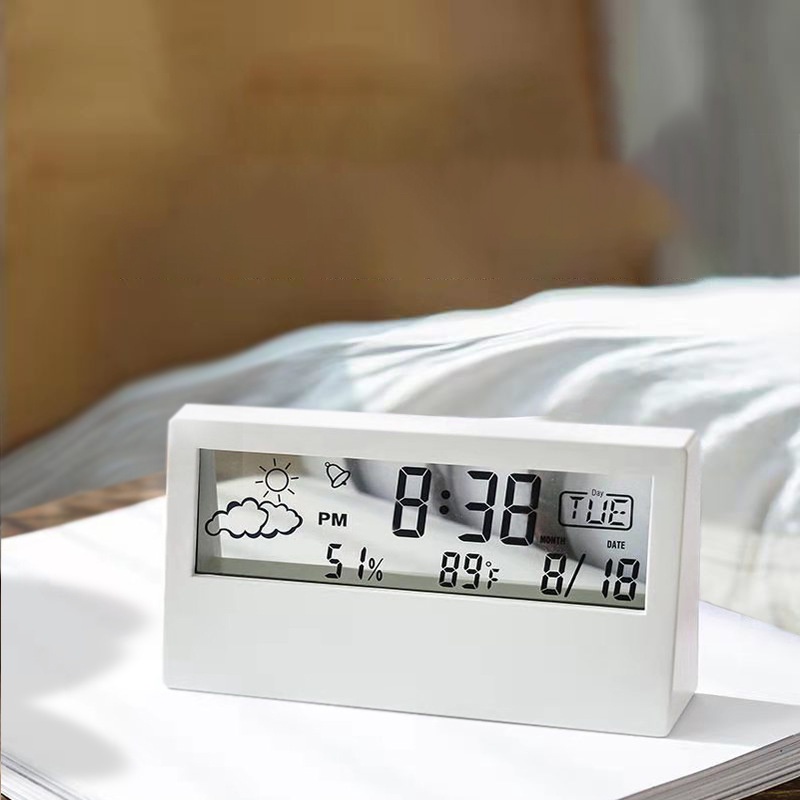 Mới Đồng Hồ Báo Thức Điện Tử Trong Suốt Hiển Thị Lịch Và Nhiệt Độ Độ Ẩm Có Đèn LED