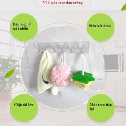 VB13 Thanh Treo Đồ Dán Tường 6 Móc Liền Mạch Trong Suốt Siêu Dính Vbig Mart