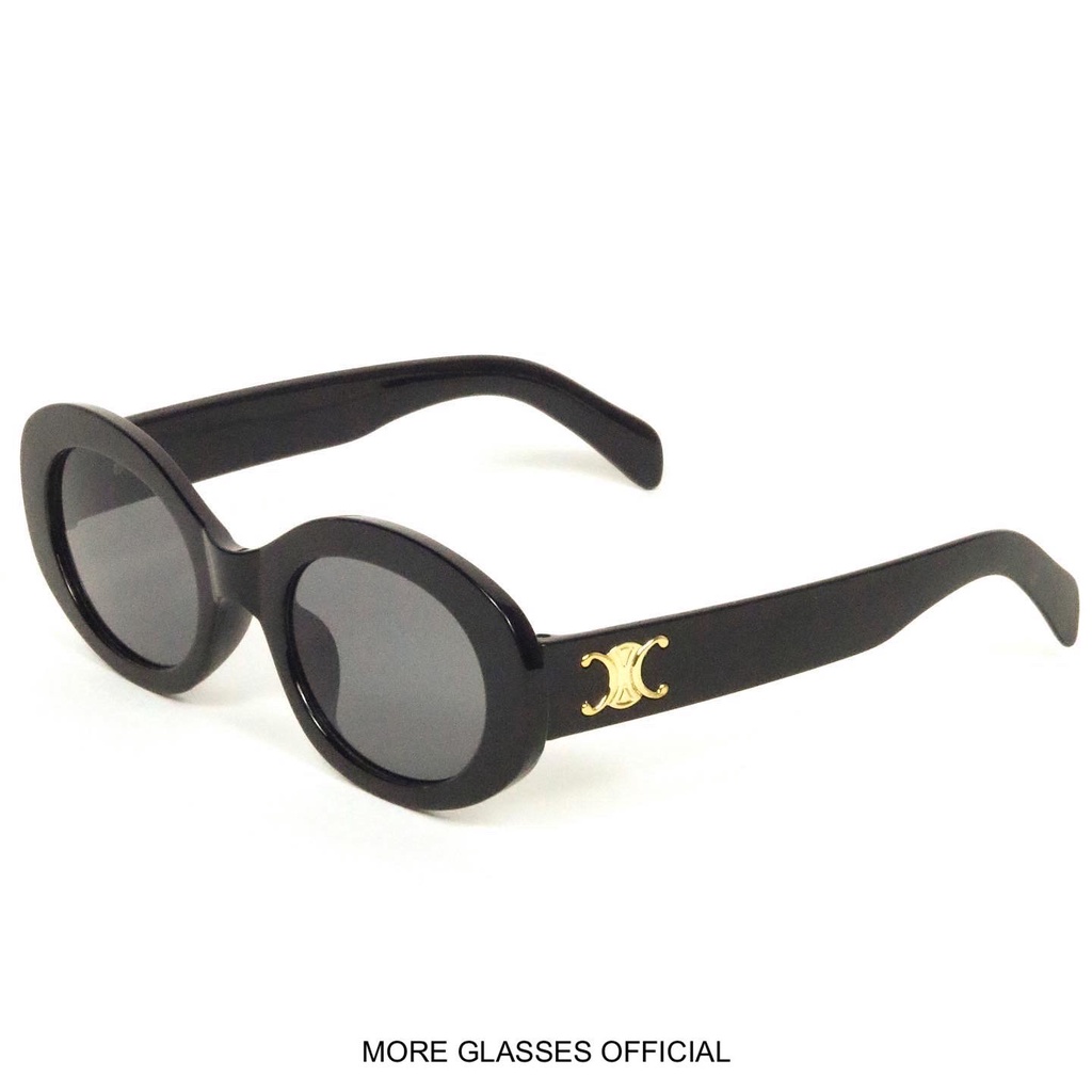 Kính mát gọng hình tròn màu đen tròng màu đen chống UV 400 ảnh thật