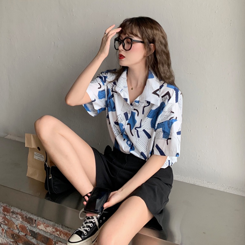 Áo Sơ Mi Tay Ngắn In Họa Tiết Cổ Điển Thời Trang Cho Nữ