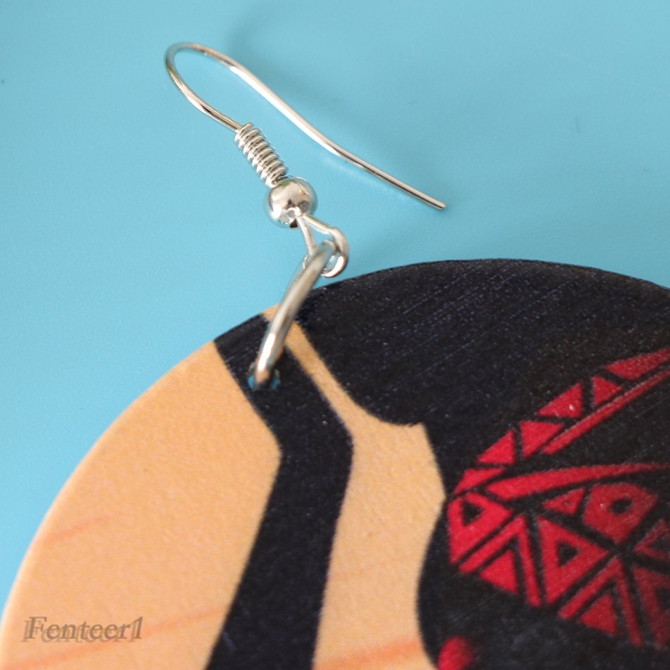 Fenteer 1) Bông Tai Gỗ Hình Tròn Đen Phong Cách Dân Tộc