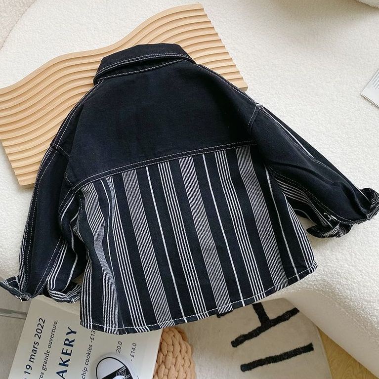 Áo Khoác Denim Tay Dài Kẻ Sọc Màu Sắc Trẻ Trung Phong Cách Hàn Quốc Cho Nam