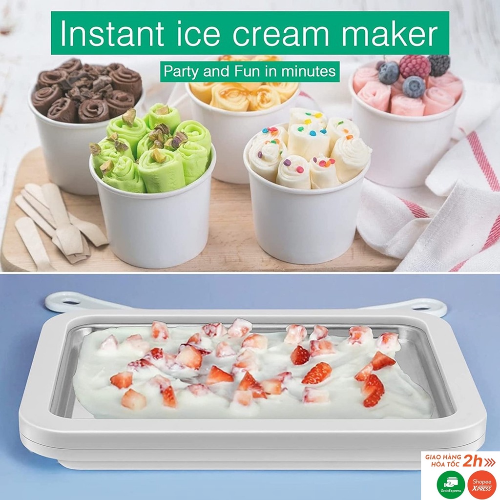 Máy Làm Kem Cuộn Mini Làm Kem Cuộn Thái Lan Tại Nhà Không Dùng Điện An Toàn cho bé Icecream maker