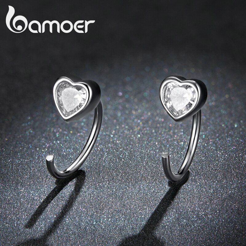 Hoa tai Bamoer BSE516 dát đá zircon khối hình trái tim bằng bạc 925 thật cho nữ
