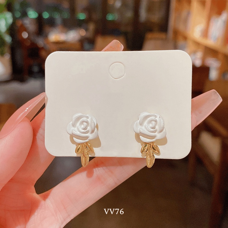 Bông tai hoa trắng nữ tính phong cách đơn giản thời trang thanh lịch Annie VV76