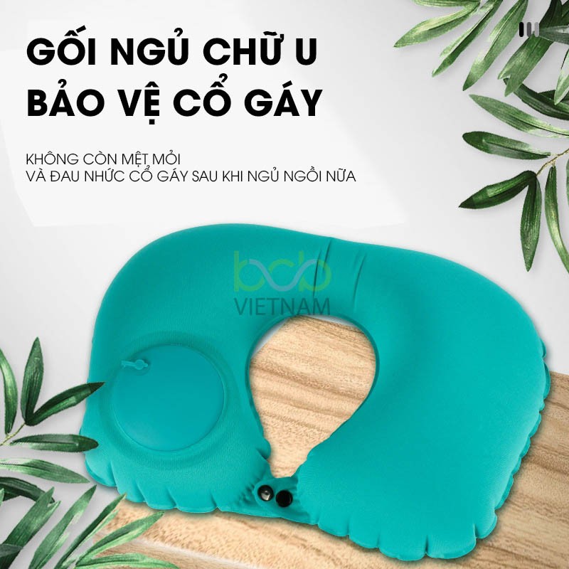 Gối Ngủ Chữ U Văn Phòng Du Lịch Bằng Hơi Có Dụng Cụ Bơm Ấn Tự Động Tiện Lợi Có Thể Xếp Gọn Kích cỡ 46x29cm