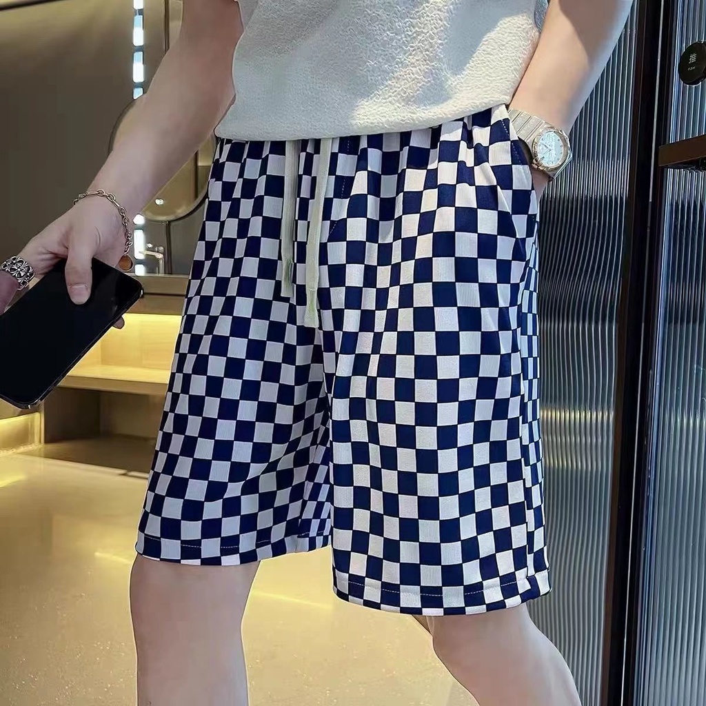 Quần Short Dáng Rộng Suông Họa Tiết Caro Trẻ Trung Hợp Thời Trang Cho Nam
