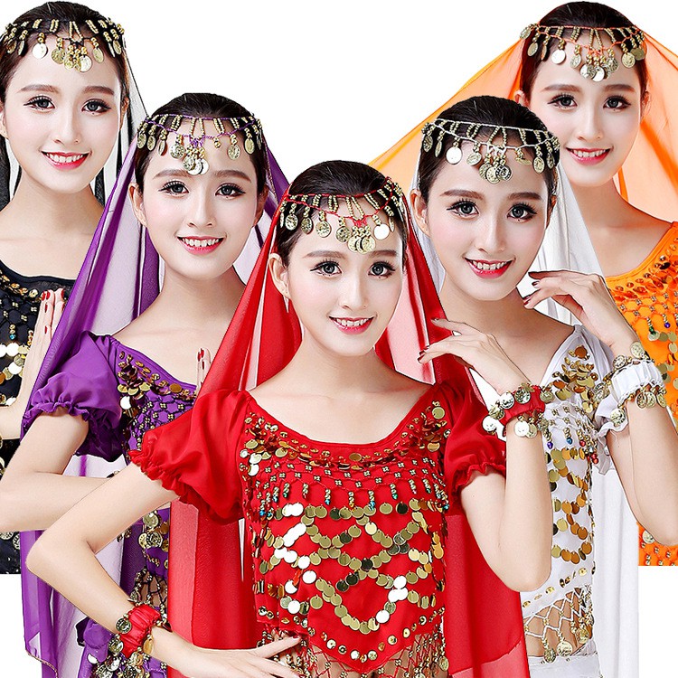 Áo Tay Ngắn Thiết Kế Kiểu Lồng Đèn Đính Kim Sa Dùng Biểu Diễn Múa Bụng Phong Cách Ấn Độ 1