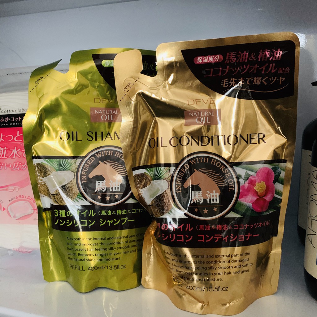 ☘️Hàng Nhật☘️Túi dầu gội/dầu xả với dầu ngựa, hoa trà và dầu dừa 400ml