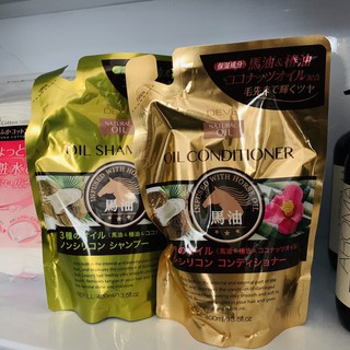 ☘️Hàng Nhật☘️Túi dầu gội/dầu xả với dầu ngựa, hoa trà và dầu dừa 400ml