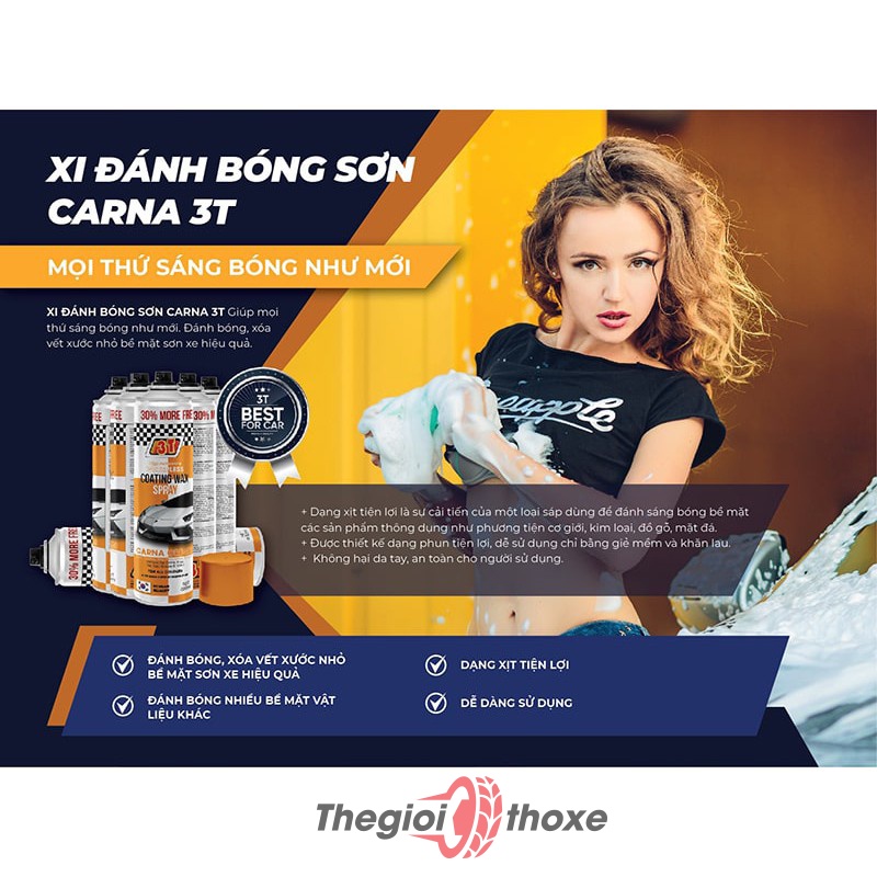 Bình xịt xóa vết xước 3T-Carna | Xi, kem đánh bóng xe cana dạng xịt tiện lợi | Chuyên dùng tẩy xước xe cho thợ sửa xe