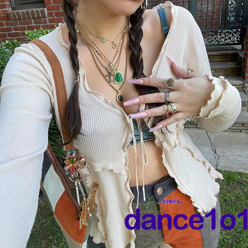Áo croptop tay dài dáng ôm quyến rũ thời trang Y2K