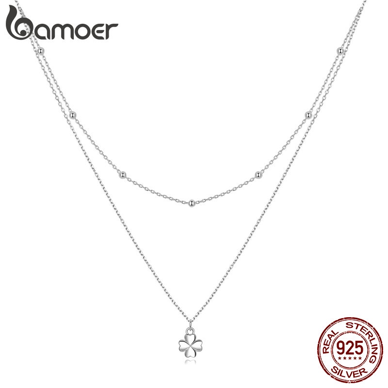 Vòng cổ Bamoer bạc 925 mặt cỏ thời trang cho nữ