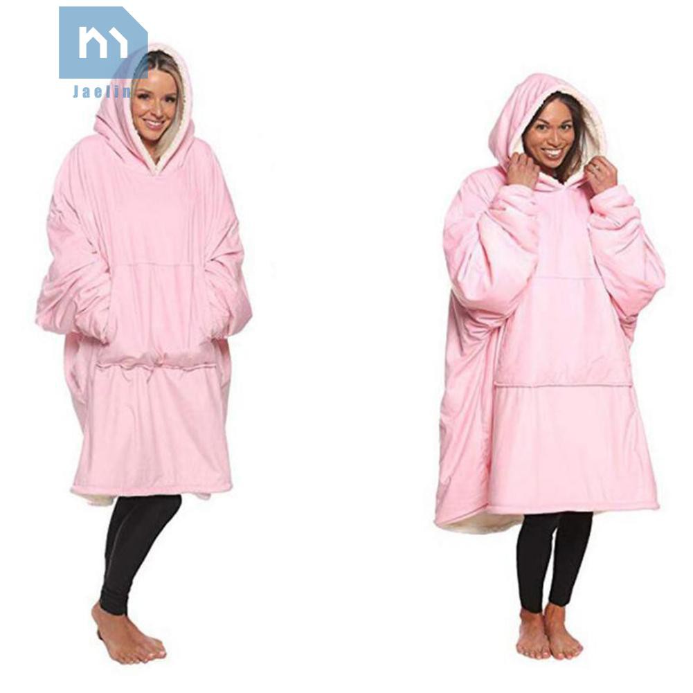 Jae【Ready Stock】Oversize Winter Fleece Warm Hoodies Sweatshirts Unisex Pocket Robe Blanket