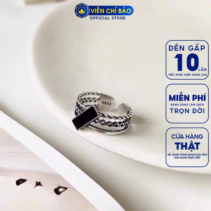 Nhẫn bạc nữ Đá đen chéo chất liệu bạc Thái 925 thời trang phụ kiện trang sức nữ Viễn Chí Bảo N000297
