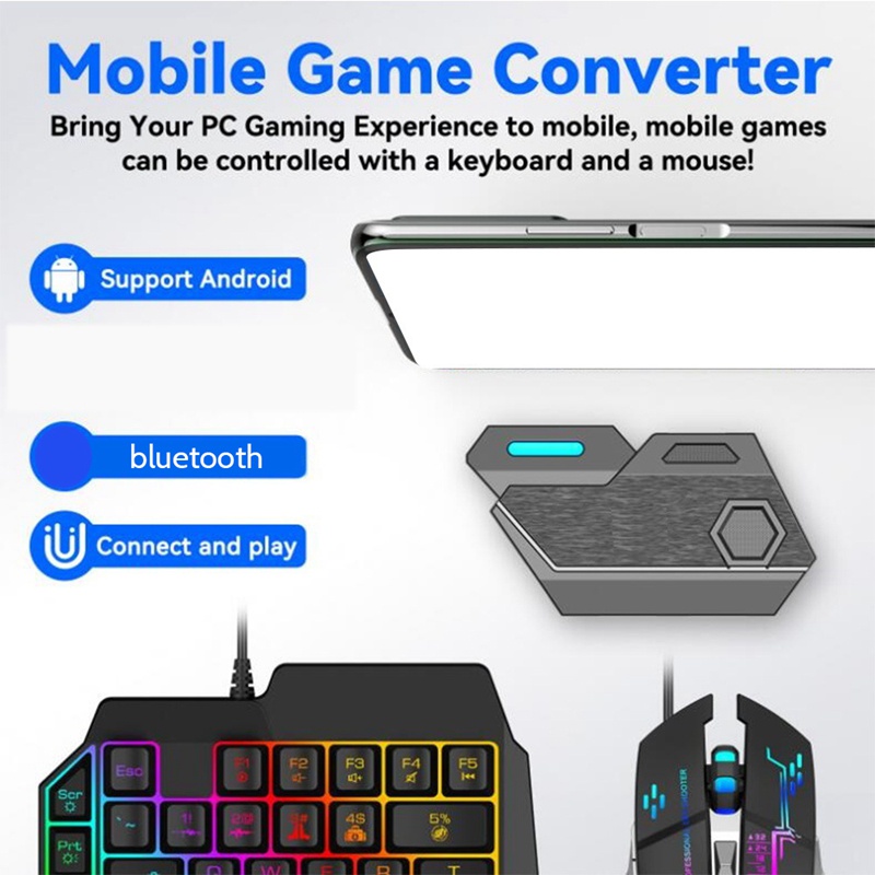 Bộ Bàn Phím + Chuột + Đầu Chuyển Đổi Kết Nối Bluetooth Hỗ Trợ Chơi Game PUBG Cho IOS Android