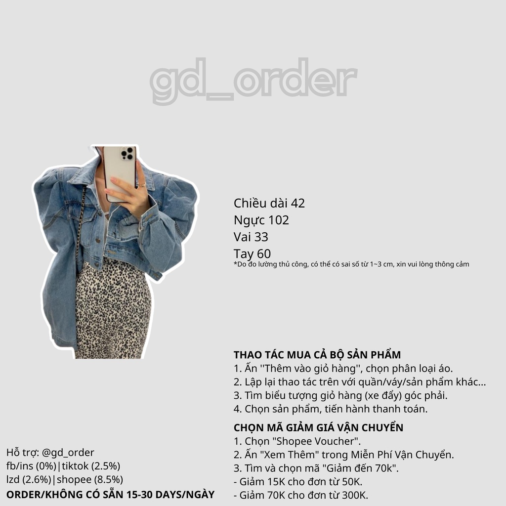 K40|Áo khoác jeans nữ dáng ngắn croptop cá tính màu xanh denim GD Official