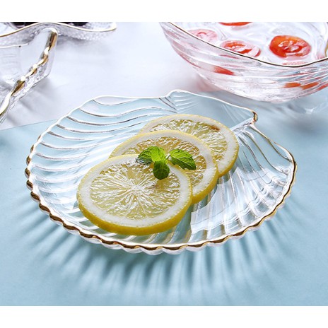 Set đĩa thủy tinh trong suốt hình vỏ sò hàng nhập