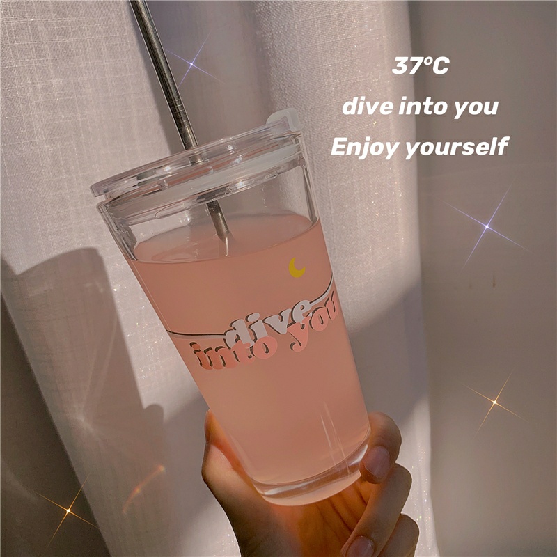 Cốc, Ly Thủy Tinh Uống Trà Cafe Dive Into You Aesthetic