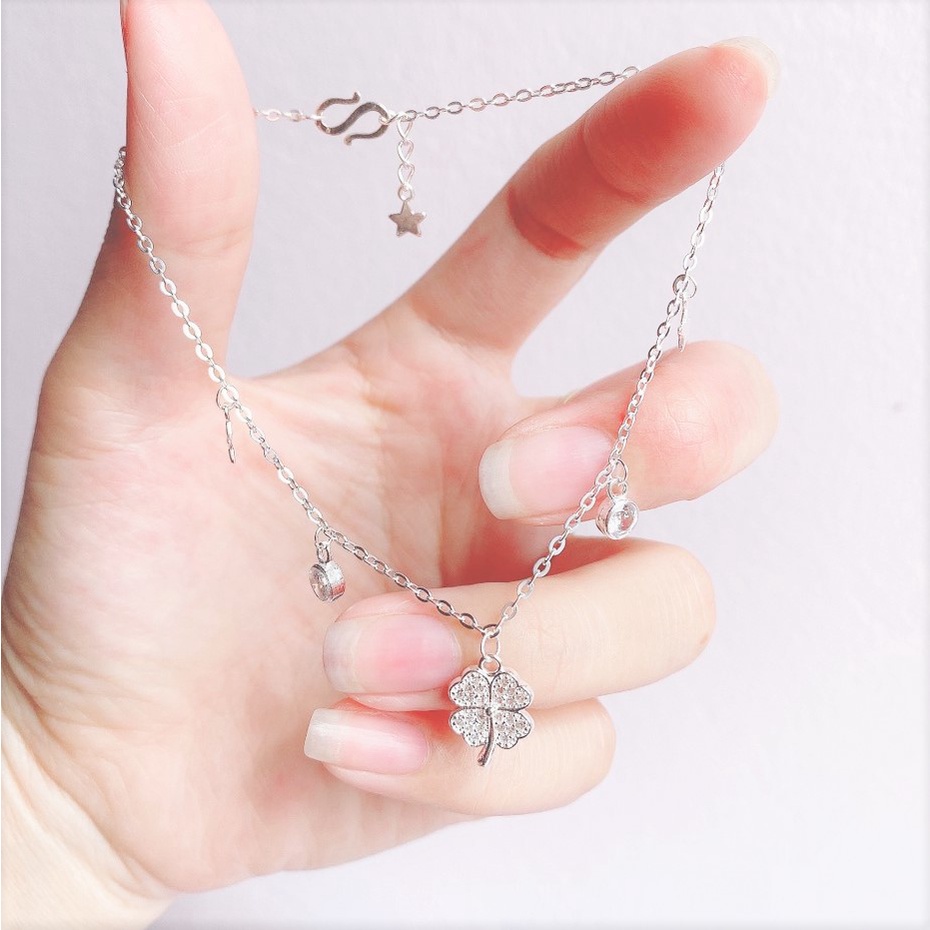 Lắc chân bạc nữ mặt cỏ 4 lá - Trang sức bạc Evasilver