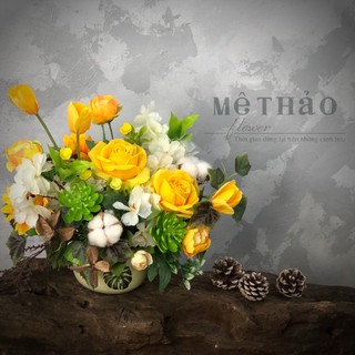(Ảnh thật 100% chụp tại shop) Chậu Hoa Hồng Giả Nhân Tạo Chất Liệu Lụa Cao Cấp Của Mê Thảo Flower