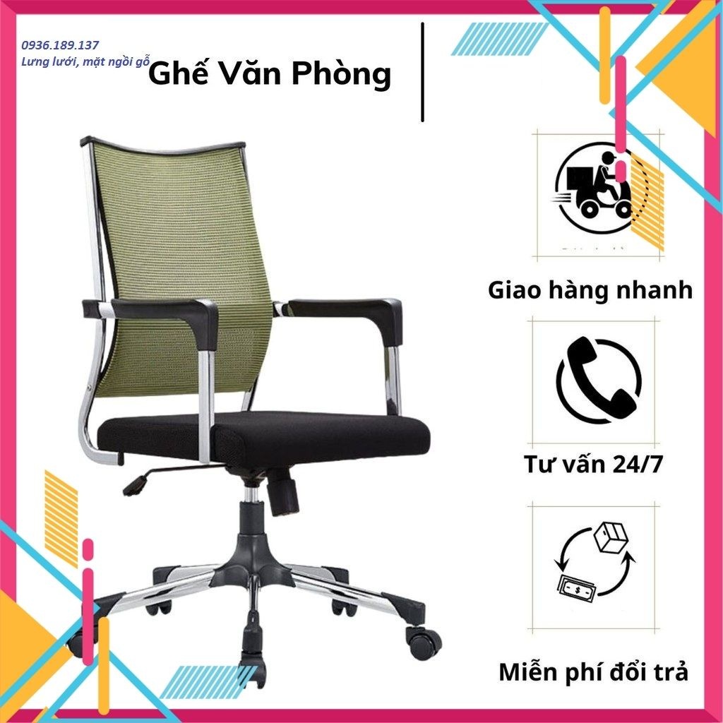 Ghế xoay văn phòng lưng lưới mặt ngồi gỗ cứng cáp - Ghế văn phòng ngả lưng xoay 360 ghp050
