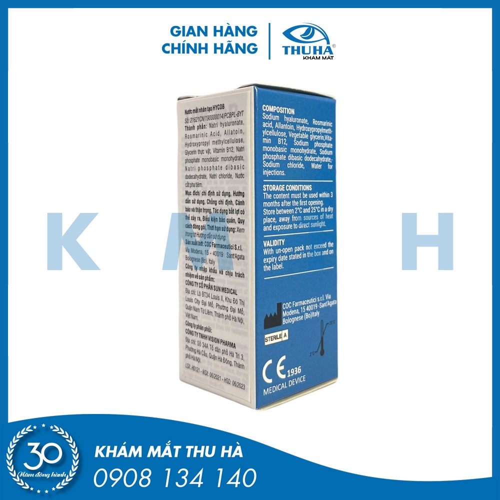 Dung dịch nhỏ mắt HYCOB Italia [Lọ 10ml] - Không chất bảo quản