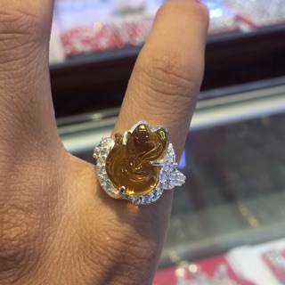 Nhẫn hồ ly màu vàng+ bông nhị đá