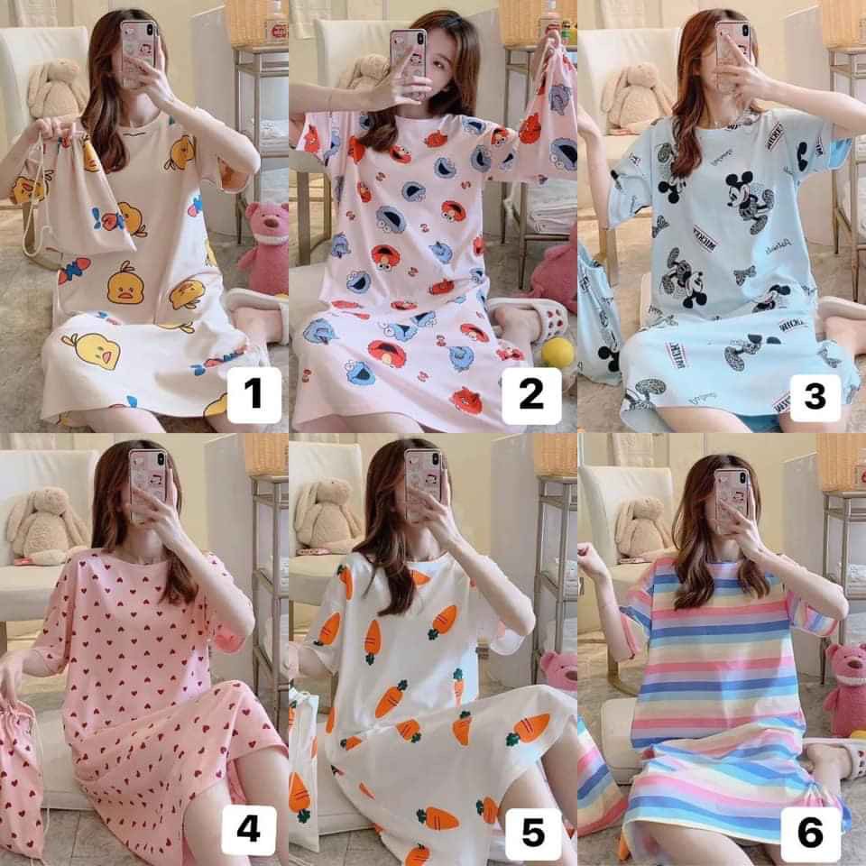 Váy Ngủ QC Cute Kèm Túi Vải Đựng