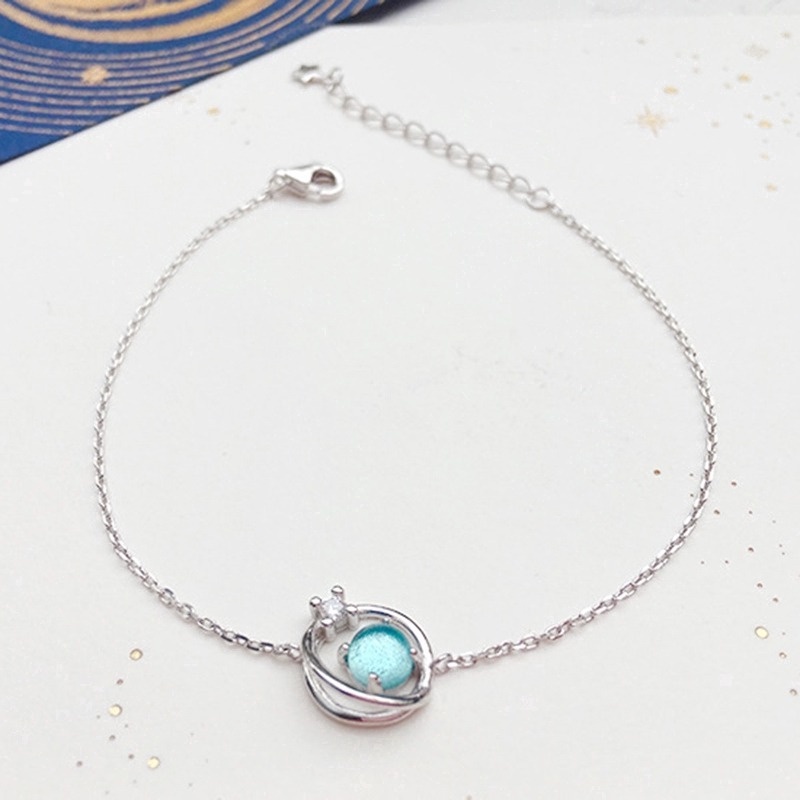 MANYUE Vòng Tay Mạ Bạc Đính Đá Pha Lê Xanh Thời Trang Thanh Lịch Dành Cho Nữ