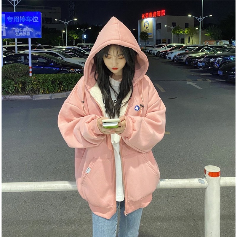 Áo khoác nỉ hoodie lót bông cực ấm ulzzang Hàn Quốc [Yannie]