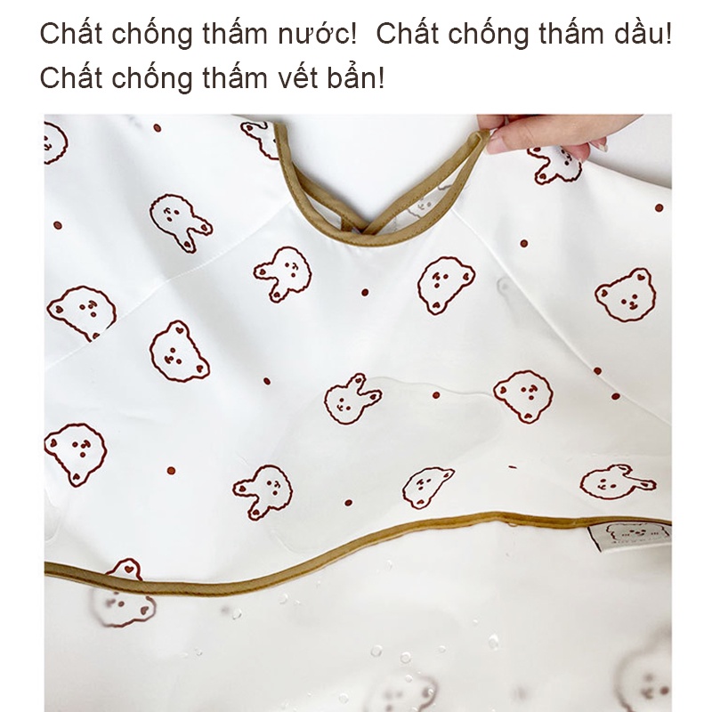 Yếm Ăn Tay Dài Chống Thấm Nước Có Túi Dành Cho Trẻ Em