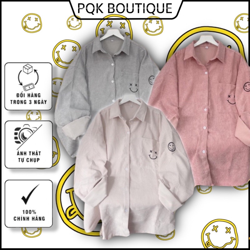 [Mã SKAMFSW175 giảm 10K đơn 50K] [sẵn] Áo Sơ Mi Nhung Gân ICON SMILE PQK Thêu ( ảnh thật )