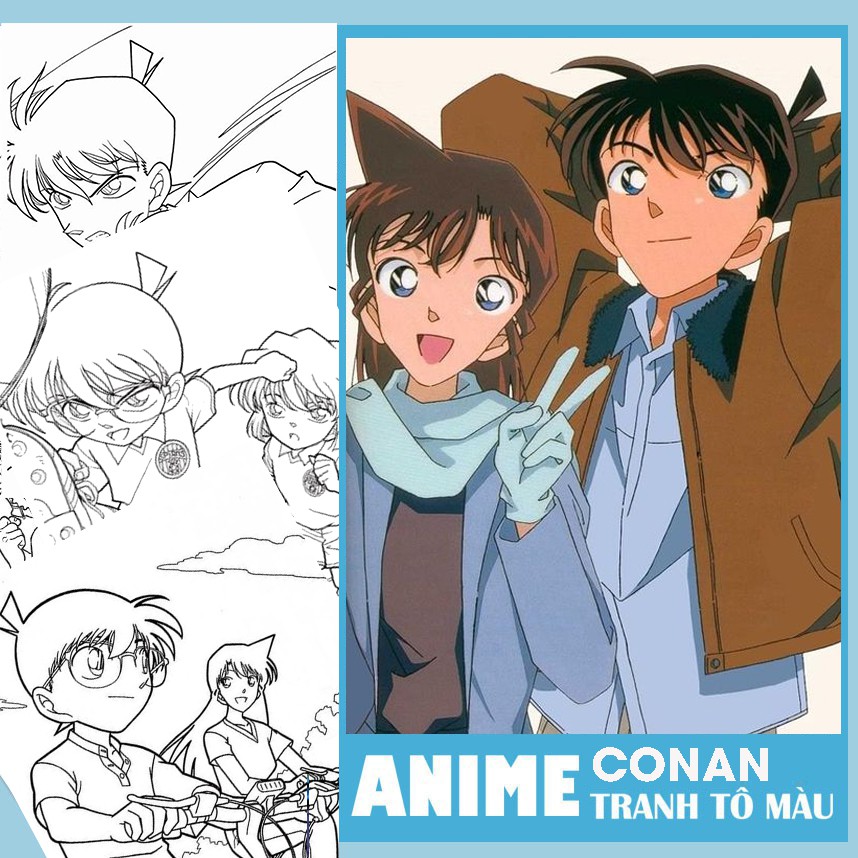 Line art Tranh tô màu Anime khổ A4 (được chọn mẫu) - Cho những bạn yêu thích truyện Conan