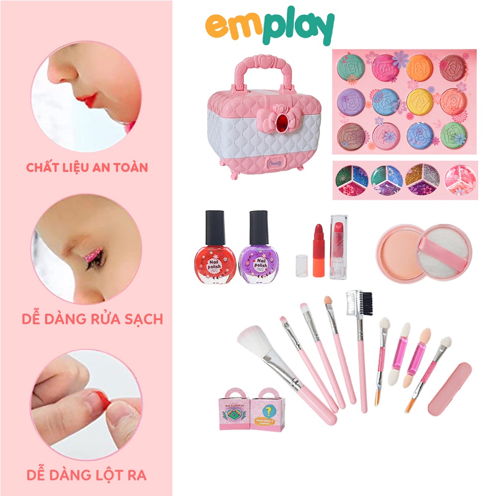 Đồ trang điểm cho bé gái màu hồng cao cấp Emplay bộ đồ làm đẹp chất thật cho bé từ 3 tuổi