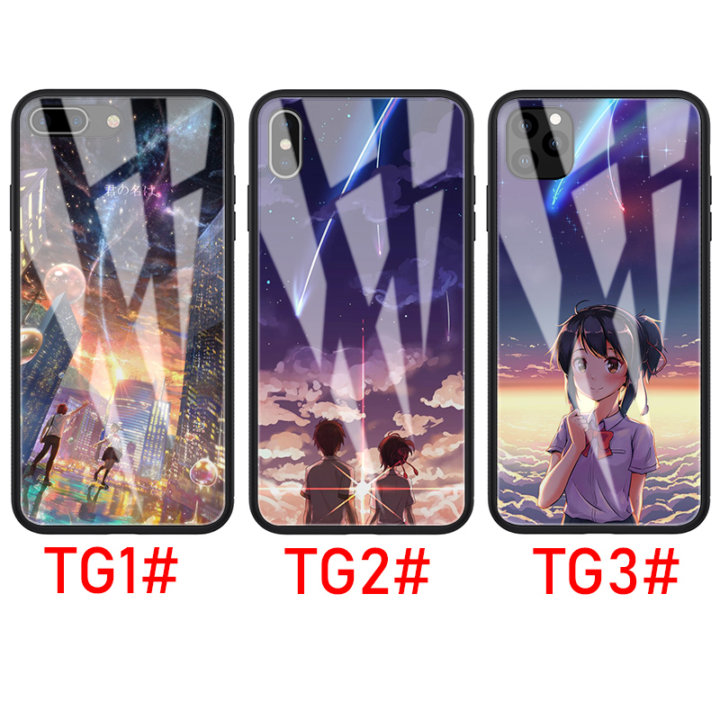 Ốp điện thoại tráng kính cường lực in hình anime Your Name cho Iphone 11 Pro XS Max X XR 8 7 6S 6Plus 5S 5 SE 2020 B186