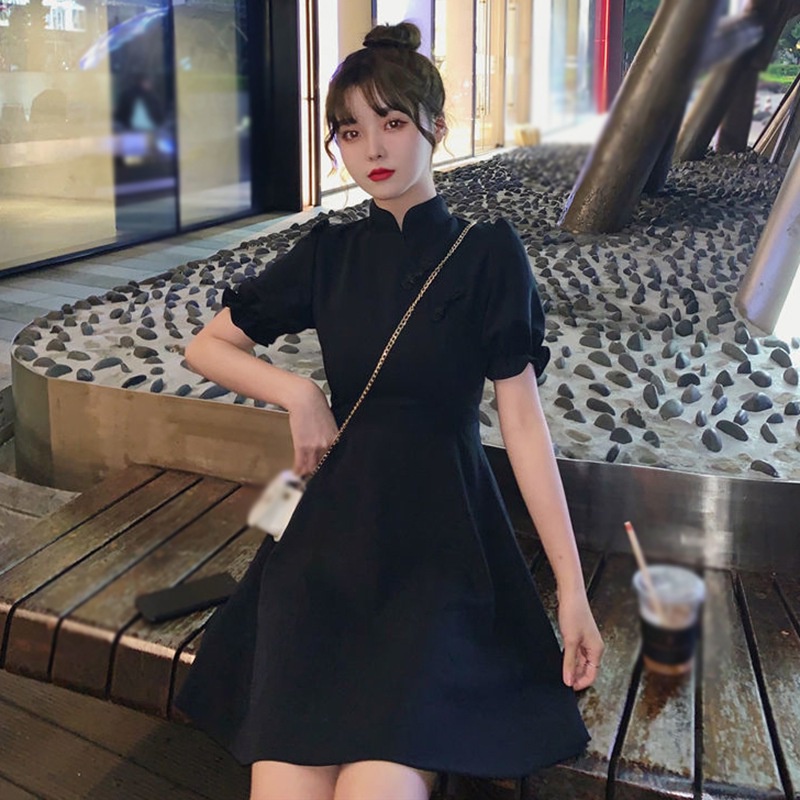 Đầm Sườn Xám Tay Ngắn Màu Sắc Trơn Thời Trang Xinh Xắn Cho Nữ