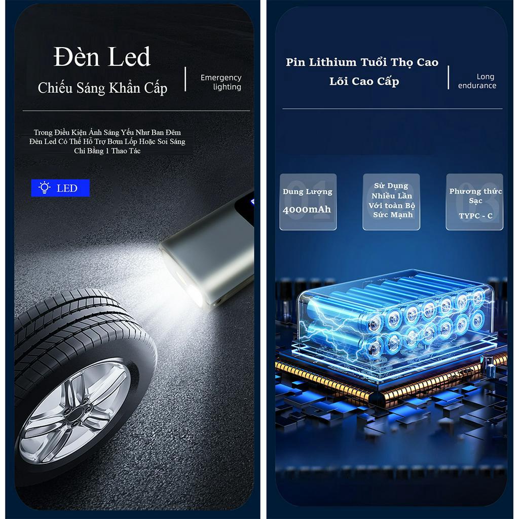 Bơm Lốp Ô Tô C250, Bơm Lốp 4in1 - Máy Hút Bụi - Chuyên Dụng - Đo Áp Suất Lốp - Đèn Pin, Bảo Hành 12 Tháng - Lỗi 1 Đổi 1
