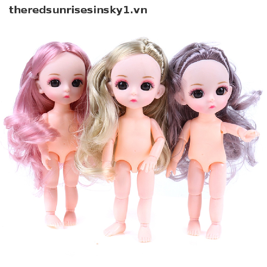 ##TSS## 16cm Cute Dolls Mini 13 Moveable Jointed Baby Doll Pink Silver Hair Naked Body .
