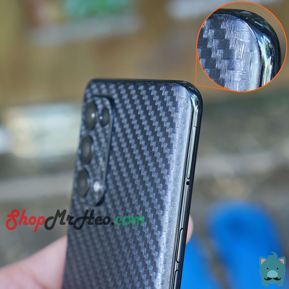 Skin Dán Mặt Sau Lưng Vân 3D OPPO Reno5 - Carbon, Hình Hộp, Nhám, Vân Da