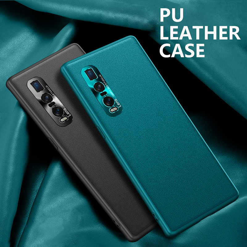 Ốp điện thoại bọc da cứng phối kim loại bảo vệ camera kiểu dáng sang trọng thích hợp cho OPPO Find X2/Find X2 Pro