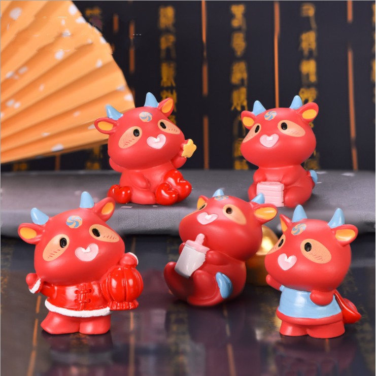 Mô hình bò âm dương lông đỏ chúc mừng năm Tân Sửu cho các bạn trang trí tiểu cảnh, DIY