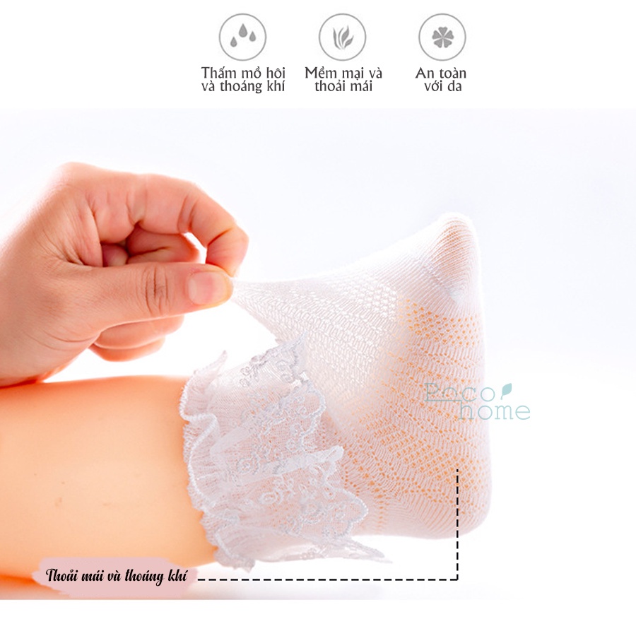 Tất cho bé gái mùa hè từ 0-2 tuổi, vớ ren công chúa dễ thương 100% cotton thoáng khí chống trượt Hàn Quốc Poco Home