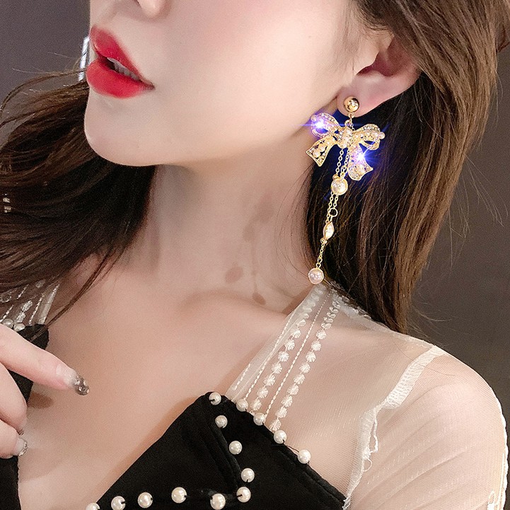 Bông tai nơ khảm ngọc [ FREESHIP - HOTTREND - BẠC 925 - PHỤ KIỆN LACELIPS ]_M1159