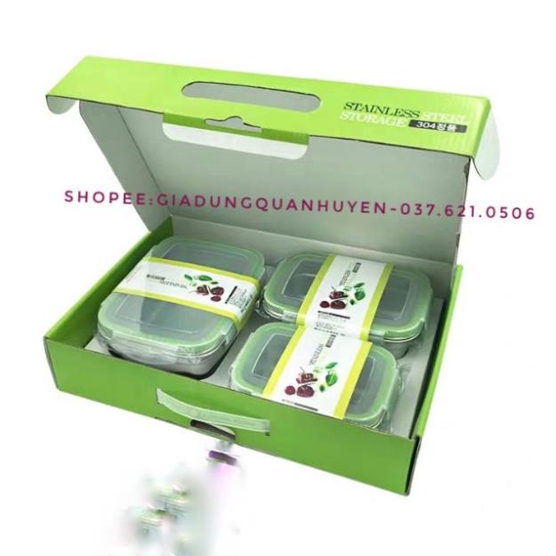 Bộ 3 Hộp đựng thực phẩm, hộp lạnh inox 304 chính hãng Hàn Quốc