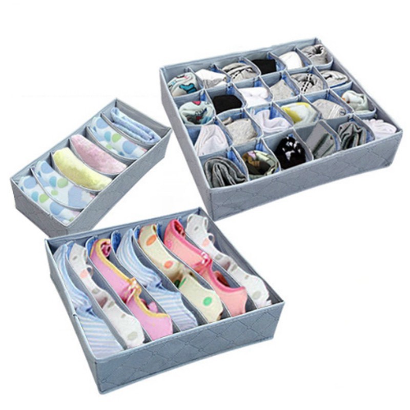 Combo 3 hộp vải đựng bảo quản đồ lót, khay đựng quần áo tất vớ bằng vải không dệt tiết kiệm  6, 7, 24 ngăn 88287