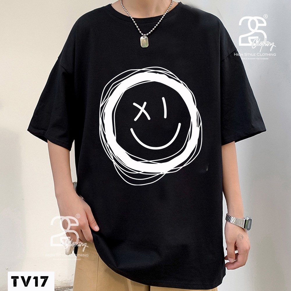 Áo Thun Tay Lỡ 2s Clothing Áo Phông Đen Unisex Nam Nữ Cotton Oversize Form Rộng Giá Rẻ In Hình Mặt Cười Drew ngầu TV17