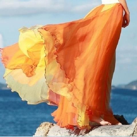 Hàng Có Sẵn Chân Váy Voan Dài Xếp Tầng Phong Cách Bohemian Mùa Hè 2018 Mới