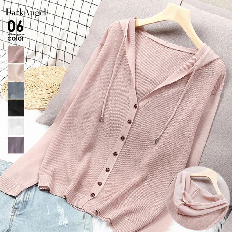 Áo Khoác Cardigan Dệt Kim Mỏng Dáng Rộng Tay Dài Có Mũ Trùm Chống Nắng Thời Trang Mùa Hè Hàng Mới Dành Cho Bạn Nữ 2021